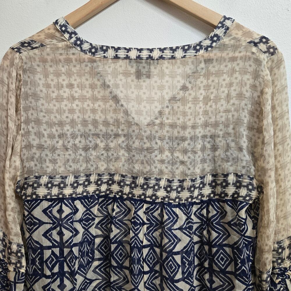 Lucky Brand Womens Boho Southwestern Tribal Print Hippie Sheer Mixed Media Top M - Picture 7 of 12